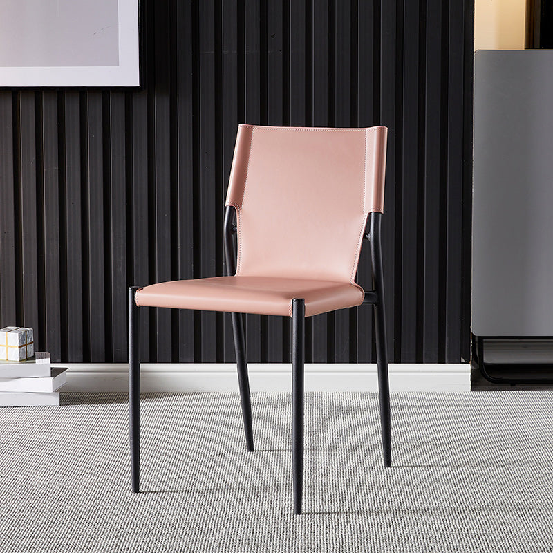 Minimalistisch ontwerp Leather Dining Side stoel ARM -Less vaste achterstoelen
