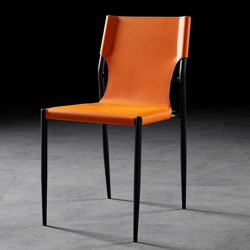 Minimalistisch ontwerp Leather Dining Side stoel ARM -Less vaste achterstoelen