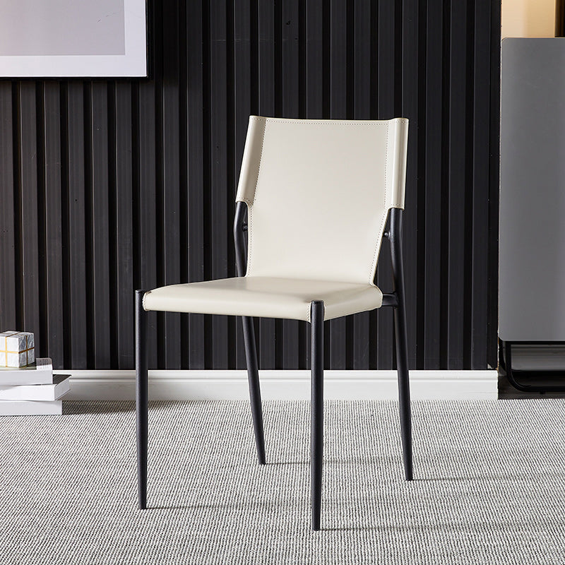 Minimalistisch ontwerp Leather Dining Side stoel ARM -Less vaste achterstoelen