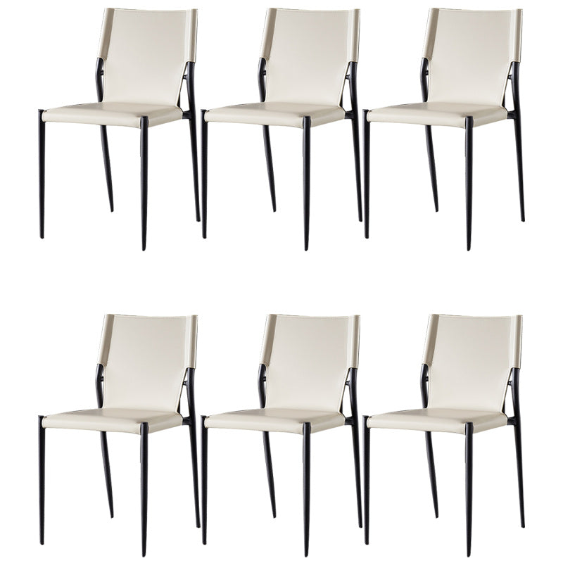 Minimalistisch ontwerp Leather Dining Side stoel ARM -Less vaste achterstoelen