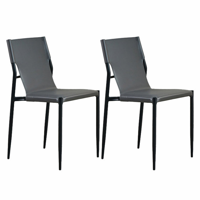 Minimalist Style Leather Dining Side Chair Armless Solid Back Chairs for Kitchen Dark Gray 2 Piece Set Clearhalo 'Dining Chairs' 'Dining Tables & Seating' 'dining_chair' 'furn' 'furn_dining_chair' 'Furniture' 'Kitchen & Dining Furniture' 5217946
