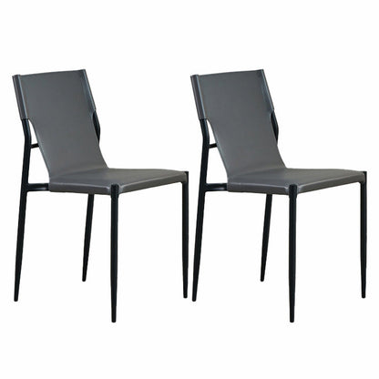 Minimalist Style Leather Dining Side Chair Armless Solid Back Chairs for Kitchen Dark Gray 2 Piece Set Clearhalo 'Dining Chairs' 'Dining Tables & Seating' 'dining_chair' 'furn' 'furn_dining_chair' 'Furniture' 'Kitchen & Dining Furniture' 5217946