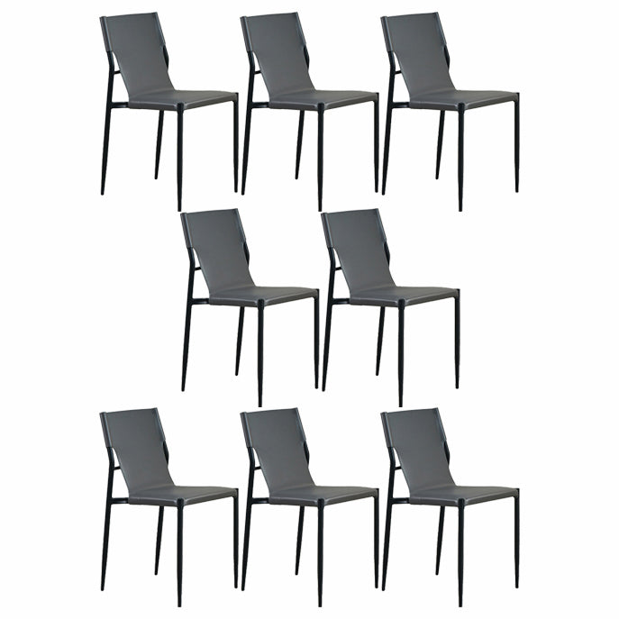 Minimalist Style Leather Dining Side Chair Armless Solid Back Chairs for Kitchen Dark Gray 8 Piece Set Clearhalo 'Dining Chairs' 'Dining Tables & Seating' 'dining_chair' 'furn' 'furn_dining_chair' 'Furniture' 'Kitchen & Dining Furniture' 5217952