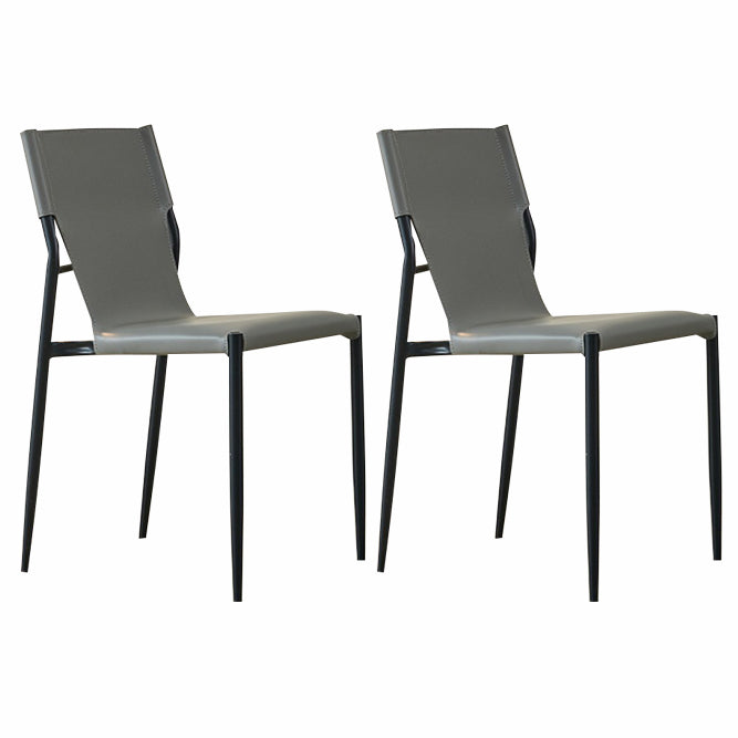 Minimalist Style Leather Dining Side Chair Armless Solid Back Chairs for Kitchen Light Gray 2 Piece Set Clearhalo 'Dining Chairs' 'Dining Tables & Seating' 'dining_chair' 'furn' 'furn_dining_chair' 'Furniture' 'Kitchen & Dining Furniture' 5217953