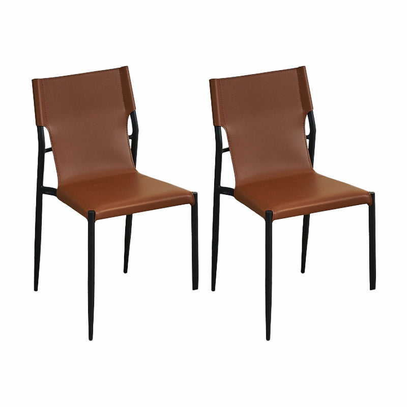 Minimalist Style Leather Dining Side Chair Armless Solid Back Chairs for Kitchen Brown 2 Piece Set Clearhalo 'Dining Chairs' 'Dining Tables & Seating' 'dining_chair' 'furn' 'furn_dining_chair' 'Furniture' 'Kitchen & Dining Furniture' 5217966