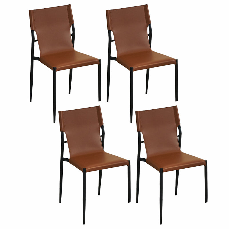 Minimalist Style Leather Dining Side Chair Armless Solid Back Chairs for Kitchen Brown 4 Piece Set Clearhalo 'Dining Chairs' 'Dining Tables & Seating' 'dining_chair' 'furn' 'furn_dining_chair' 'Furniture' 'Kitchen & Dining Furniture' 5217967