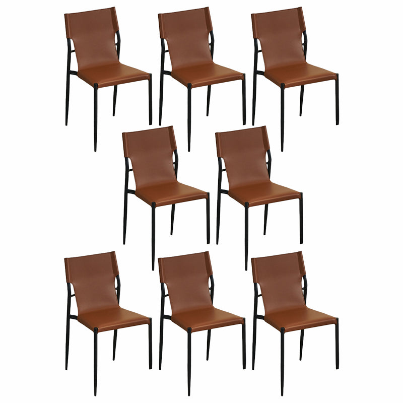 Minimalist Style Leather Dining Side Chair Armless Solid Back Chairs for Kitchen Brown 8 Piece Set Clearhalo 'Dining Chairs' 'Dining Tables & Seating' 'dining_chair' 'furn' 'furn_dining_chair' 'Furniture' 'Kitchen & Dining Furniture' 5217969