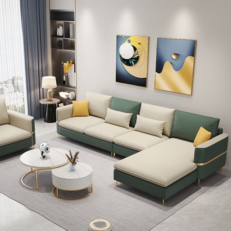 35.4"H Modern Square Arm Faux Leather Sofa& Chaise for Living Room White-Green Right Clearhalo 'furn' 'furn_sectionals' 'Furniture' 'Living Room Furniture' 'Sectionals' 5218102