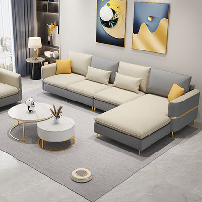 35.4"H Modern Square Arm Faux Leather Sofa& Chaise for Living Room White-Gray Right Clearhalo 'furn' 'furn_sectionals' 'Furniture' 'Living Room Furniture' 'Sectionals' 5218104