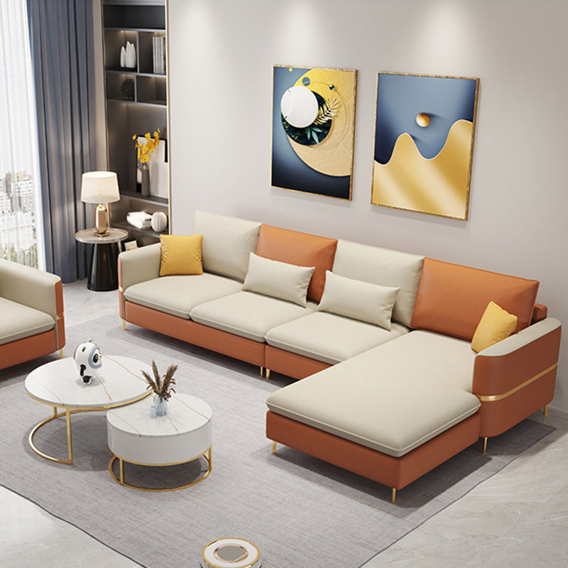 35.4"H Modern Square Arm Faux Leather Sofa& Chaise for Living Room White-Saffron Right Clearhalo 'furn' 'furn_sectionals' 'Furniture' 'Living Room Furniture' 'Sectionals' 5218105