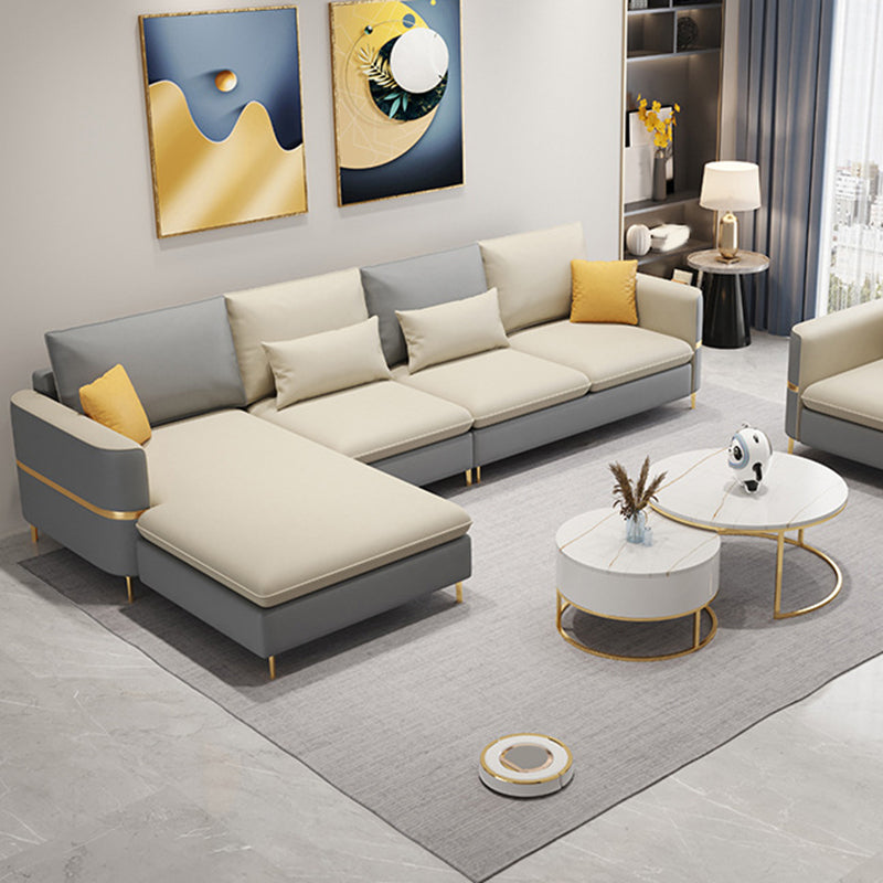 35.4"H Modern Square Arm Faux Leather Sofa& Chaise for Living Room White-Gray Left Clearhalo 'furn' 'furn_sectionals' 'Furniture' 'Living Room Furniture' 'Sectionals' 5218110