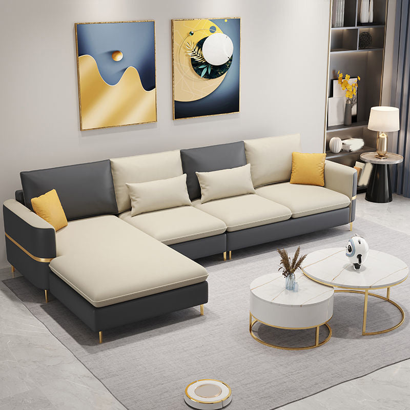 35.4"H Modern Square Arm Faux Leather Sofa& Chaise for Living Room White-Black Left Latex Clearhalo 'furn' 'furn_sectionals' 'Furniture' 'Living Room Furniture' 'Sectionals' 5218111
