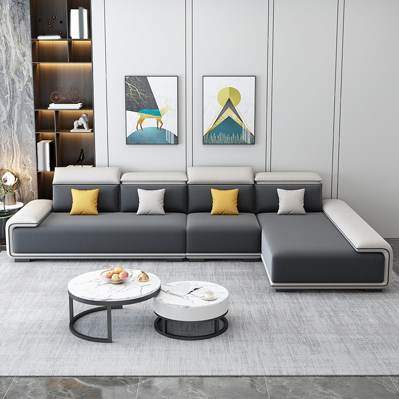 30.3"H Modern Faux Leather Square Arm Sofa & Chaise for Living Room Black White Right Sponge Clearhalo 'furn' 'furn_sectionals' 'Furniture' 'Living Room Furniture' 'Sectionals' 5218209