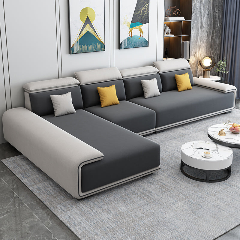 30.3"H Modern Faux Leather Square Arm Sofa & Chaise for Living Room Black White Left Clearhalo 'furn' 'furn_sectionals' 'Furniture' 'Living Room Furniture' 'Sectionals' 5218210