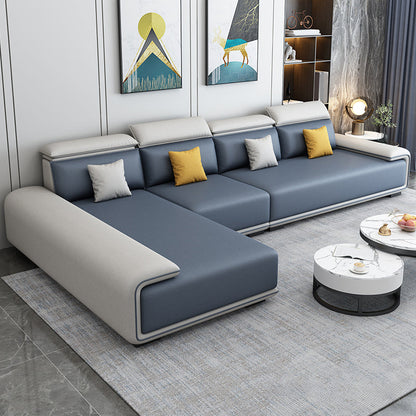 30.3"H Modern Faux Leather Square Arm Sofa & Chaise for Living Room White-Blue Left Clearhalo 'furn' 'furn_sectionals' 'Furniture' 'Living Room Furniture' 'Sectionals' 5218211