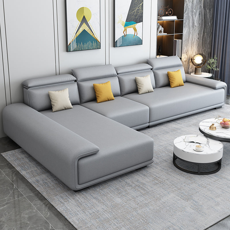 30.3"H Modern Faux Leather Square Arm Sofa & Chaise for Living Room Light Gray Left Clearhalo 'furn' 'furn_sectionals' 'Furniture' 'Living Room Furniture' 'Sectionals' 5218212