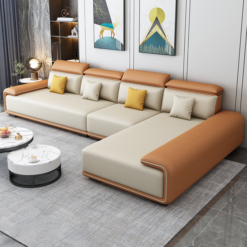 30.3"H Modern Faux Leather Square Arm Sofa & Chaise for Living Room White-Saffron Right Clearhalo 'furn' 'furn_sectionals' 'Furniture' 'Living Room Furniture' 'Sectionals' 5218213