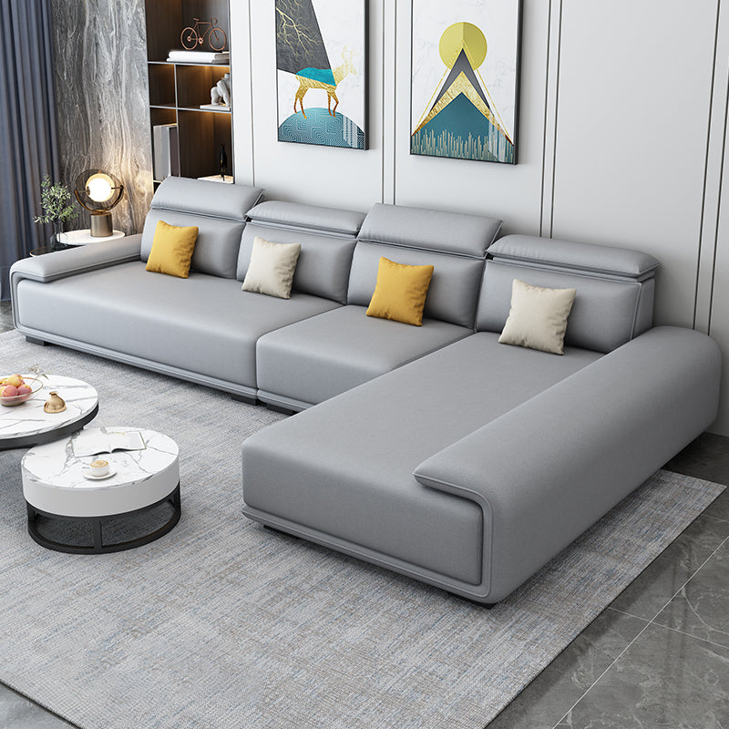 30.3"H Modern Faux Leather Square Arm Sofa & Chaise for Living Room Light Gray Right Clearhalo 'furn' 'furn_sectionals' 'Furniture' 'Living Room Furniture' 'Sectionals' 5218217