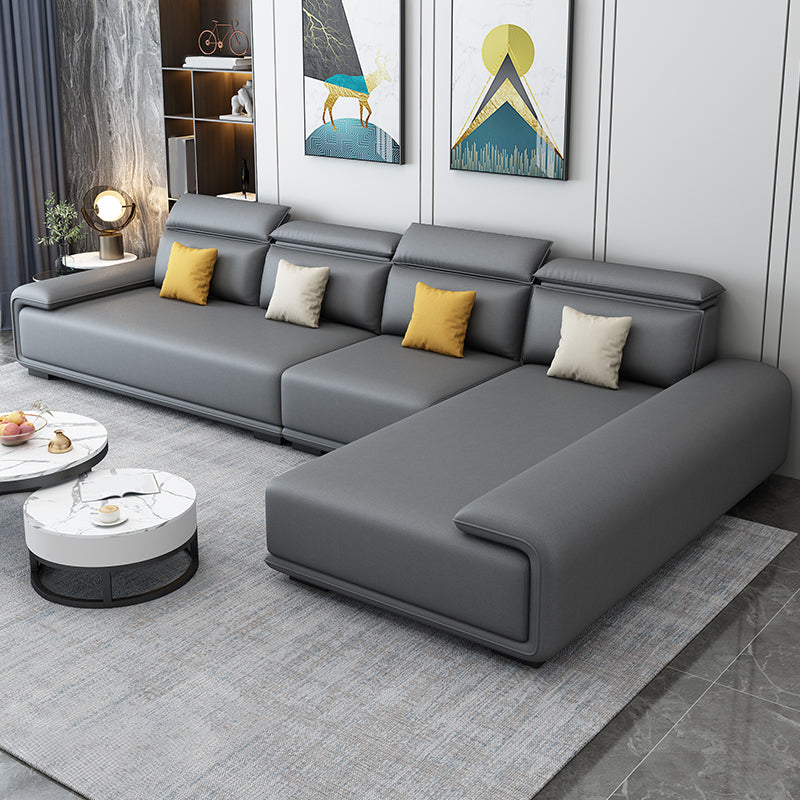 30.3"H Modern Faux Leather Square Arm Sofa & Chaise for Living Room Dark Gray Right Clearhalo 'furn' 'furn_sectionals' 'Furniture' 'Living Room Furniture' 'Sectionals' 5218218
