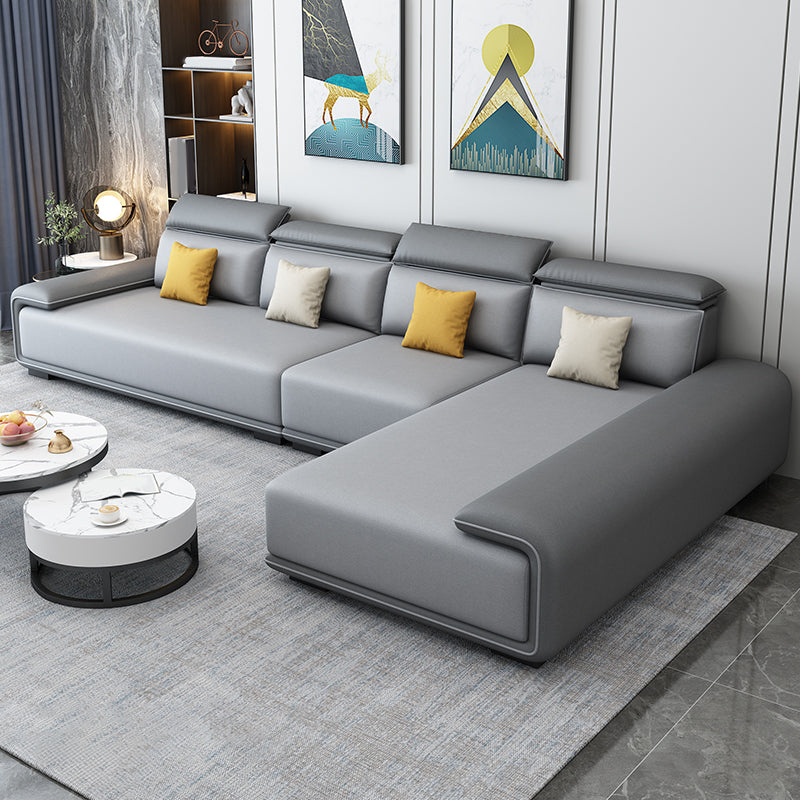 30.3"H Modern Faux Leather Square Arm Sofa & Chaise for Living Room Grey Right Clearhalo 'furn' 'furn_sectionals' 'Furniture' 'Living Room Furniture' 'Sectionals' 5218219