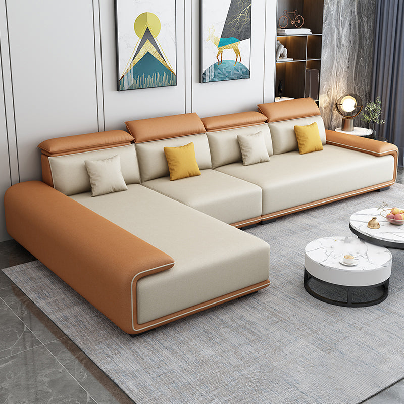 30.3"H Modern Faux Leather Square Arm Sofa & Chaise for Living Room White-Saffron Left Clearhalo 'furn' 'furn_sectionals' 'Furniture' 'Living Room Furniture' 'Sectionals' 5218221