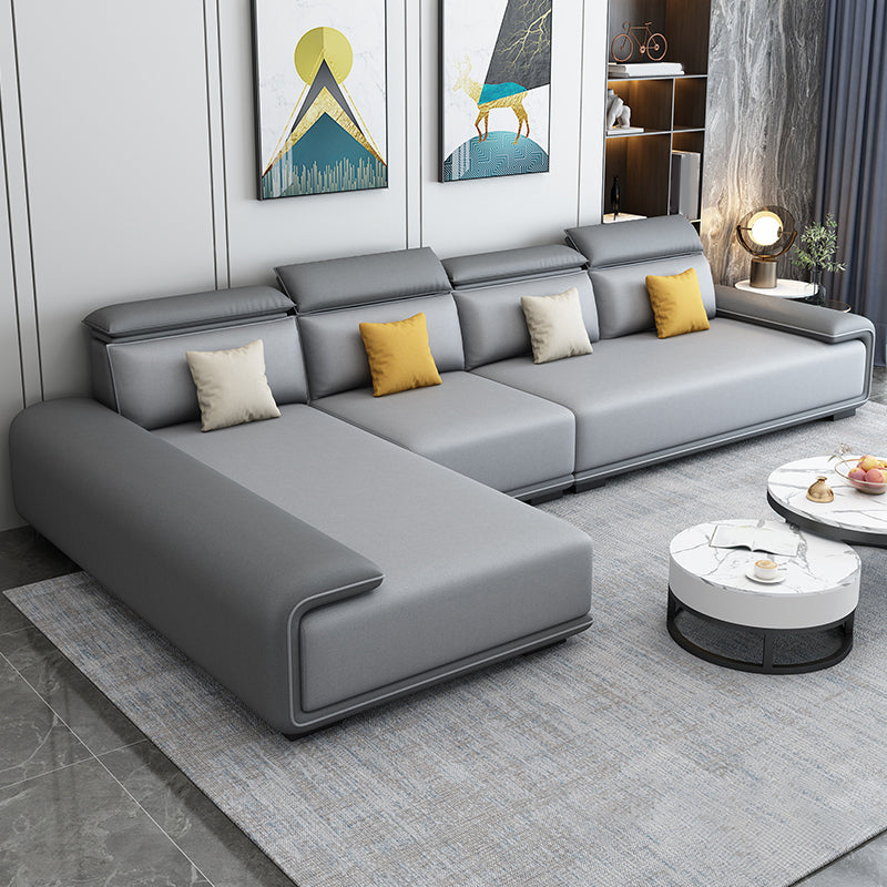 30.3"H Modern Faux Leather Square Arm Sofa & Chaise for Living Room Grey Left Clearhalo 'furn' 'furn_sectionals' 'Furniture' 'Living Room Furniture' 'Sectionals' 5218222