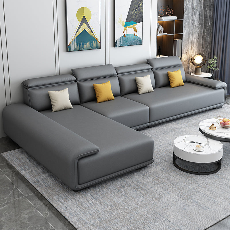 30.3"H Modern Faux Leather Square Arm Sofa & Chaise for Living Room Dark Gray Left Clearhalo 'furn' 'furn_sectionals' 'Furniture' 'Living Room Furniture' 'Sectionals' 5218223