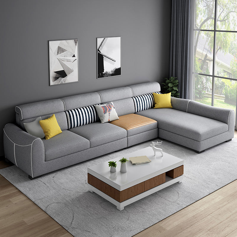 Contemporary Sewn Pillow Back Sofa & Chaise Square Tufted Sofa