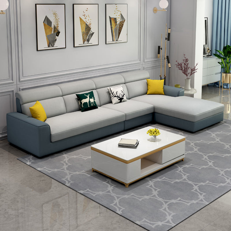 Sewn Pillow Back Square Tufted Sofa Modern Faux Leather Sofa & Chaise