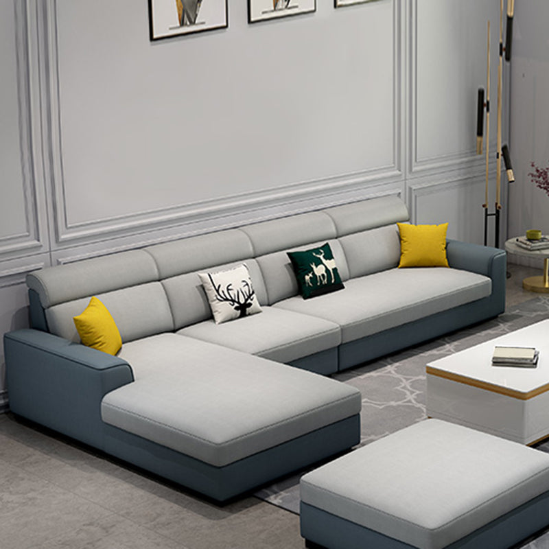 Sewn Pillow Back Square Tufted Sofa Modern Faux Leather Sofa & Chaise