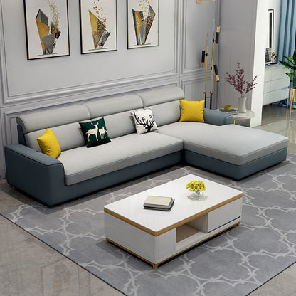 Sewn Pillow Back Square Tufted Sofa Modern Faux Leather Sofa & Chaise