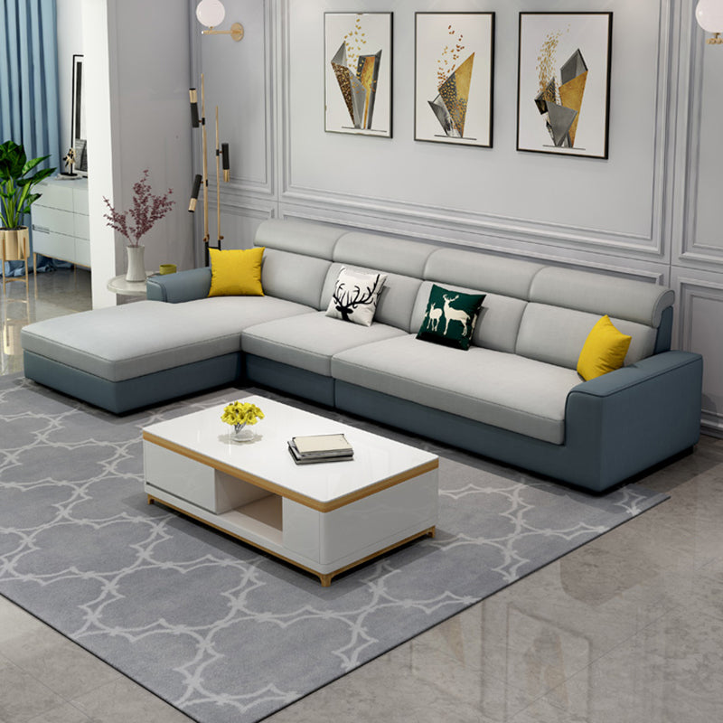 Sewn Pillow Back Square Tufted Sofa Modern Faux Leather Sofa & Chaise