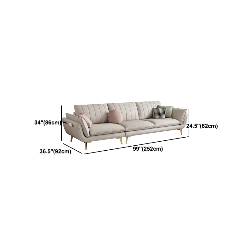 Scandinavische faux lederen bank met opslag, wijd uitlopende armbank met kussens