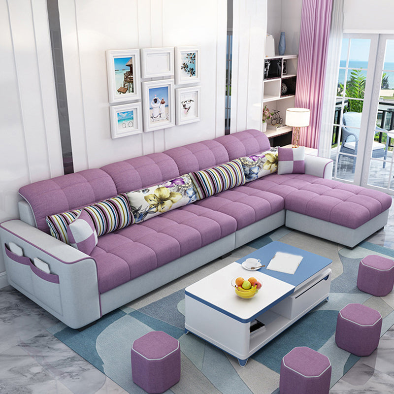 Linen Sewn Pillow Back Sofa & Chaise, 106.3" W x 57.09" D x 31.5" H