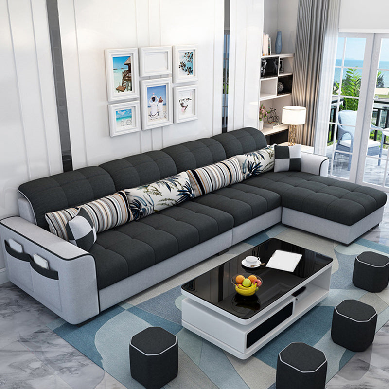 Linen Sewn Pillow Back Sofa & Chaise, 106.3" W x 57.09" D x 31.5" H