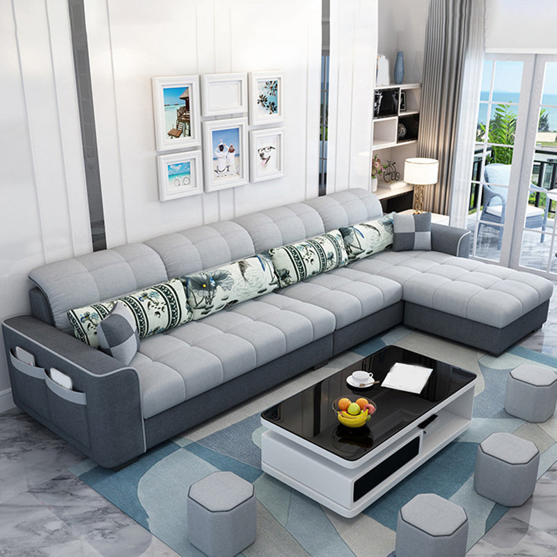 Linen Sewn Pillow Back Sofa & Chaise, 106.3" W x 57.09" D x 31.5" H