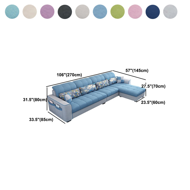 Linen Sewn Pillow Back Sofa & Chaise, 106.3" W x 57.09" D x 31.5" H