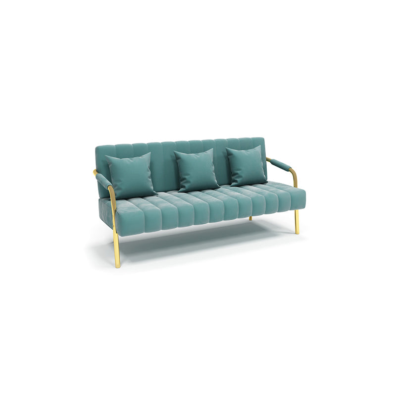 Velvet 3-seater Sofa with 3 Pillows and Pillow Top Arm for Apartment