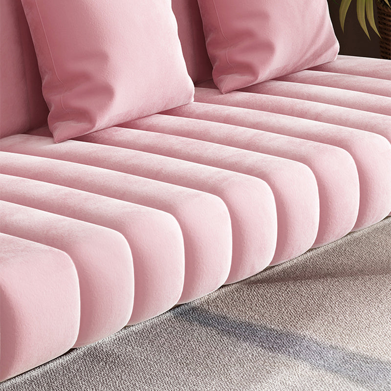 Sofá de terciopelo con 3 almohadas y brazo superior de almohadas para apartamento