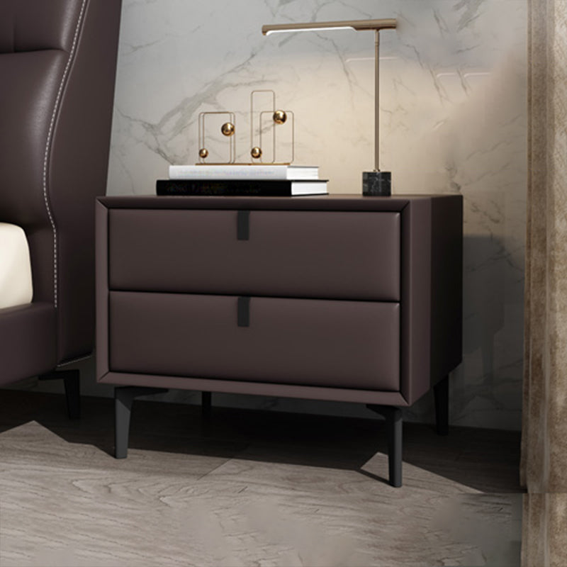 木製のナイトスタンドまたはエンドテーブル、18.5 "4本の脚と2つの引き出しが付いた背の高いナイトテーブル