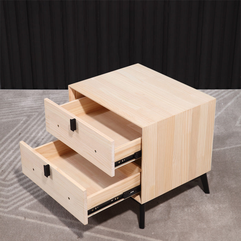 木製のナイトスタンドまたはエンドテーブル、18.5 "4本の脚と2つの引き出しが付いた背の高いナイトテーブル