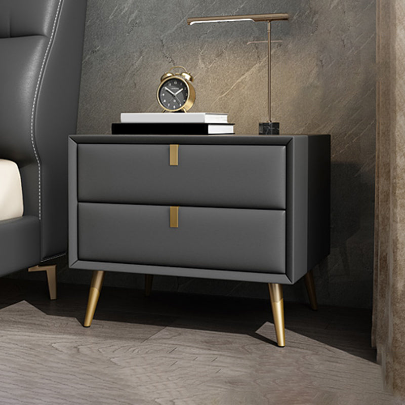 Comodino in legno o tavolo da fine, tavolo da notte alto 18,5 "con 4 gambe e 2 cassetti