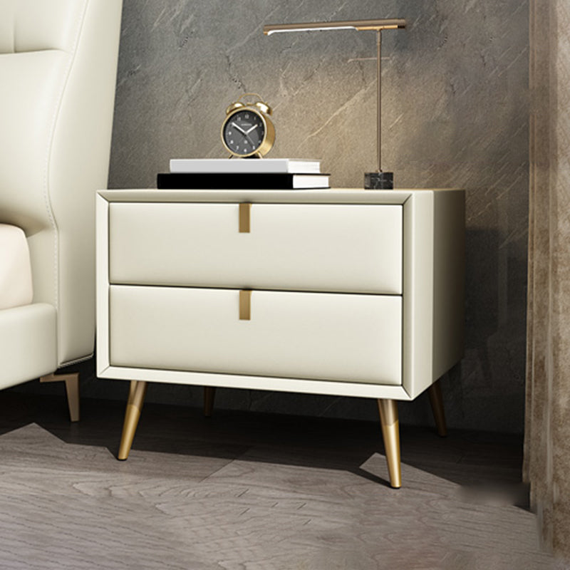 Comodino in legno o tavolo da fine, tavolo da notte alto 18,5 "con 4 gambe e 2 cassetti