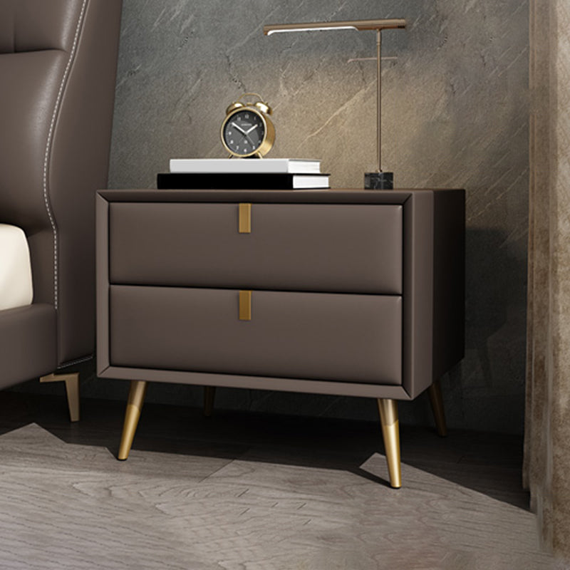 木製のナイトスタンドまたはエンドテーブル、18.5 "4本の脚と2つの引き出しが付いた背の高いナイトテーブル