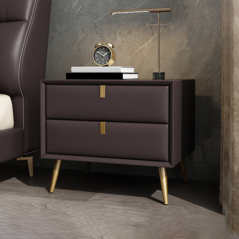 木製のナイトスタンドまたはエンドテーブル、18.5 "4本の脚と2つの引き出しが付いた背の高いナイトテーブル