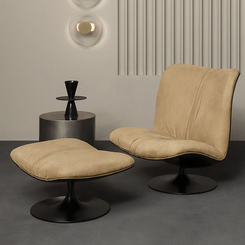 Contemporary Swivel Accent Chair Suede Lounge Chair in 38"L x 34"W x 19"H Khaki With Ottoman Clearhalo 'Accent Chairs' 'accent_chairs' 'Chairs & Seating' 'furn' 'furn_accent_chairs' 'Furniture' 'Living Room Furniture' 5218915
