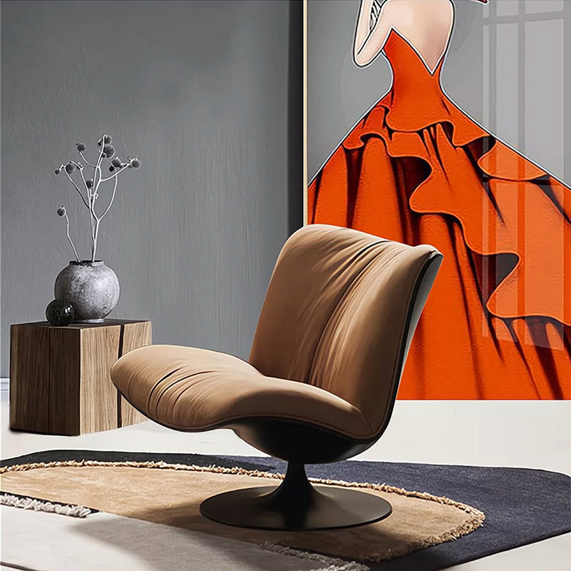 Contemporary Swivel Accent Chair Suede Lounge Chair in 38"L x 34"W x 19"H Khaki Without Ottoman Clearhalo 'Accent Chairs' 'accent_chairs' 'Chairs & Seating' 'furn' 'furn_accent_chairs' 'Furniture' 'Living Room Furniture' 5218922