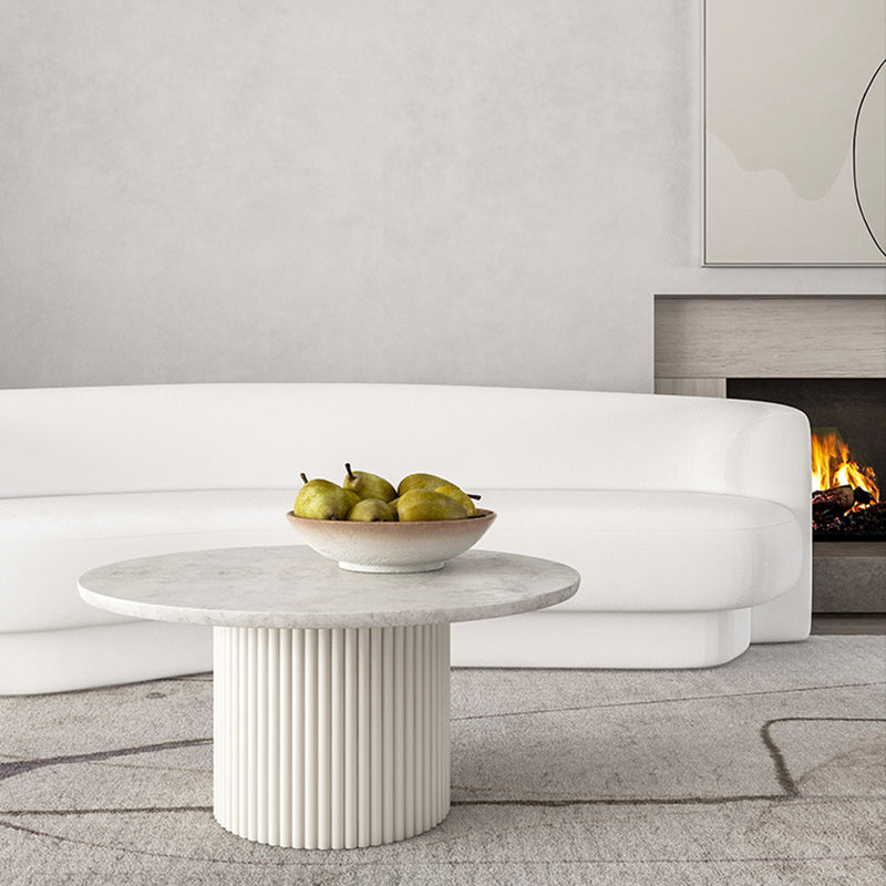 Glam Pedestal Coffee Table Wood Round Cocktail Table for Living Room 31.5"L x 31.5"W x 14.5"H Marble White Clearhalo 'Coffee & Accent Tables' 'Coffee Tables' 'coffee_tables' 'furn' 'furn_coffee_tables' 'Furniture' 'Living Room Furniture' 5219070