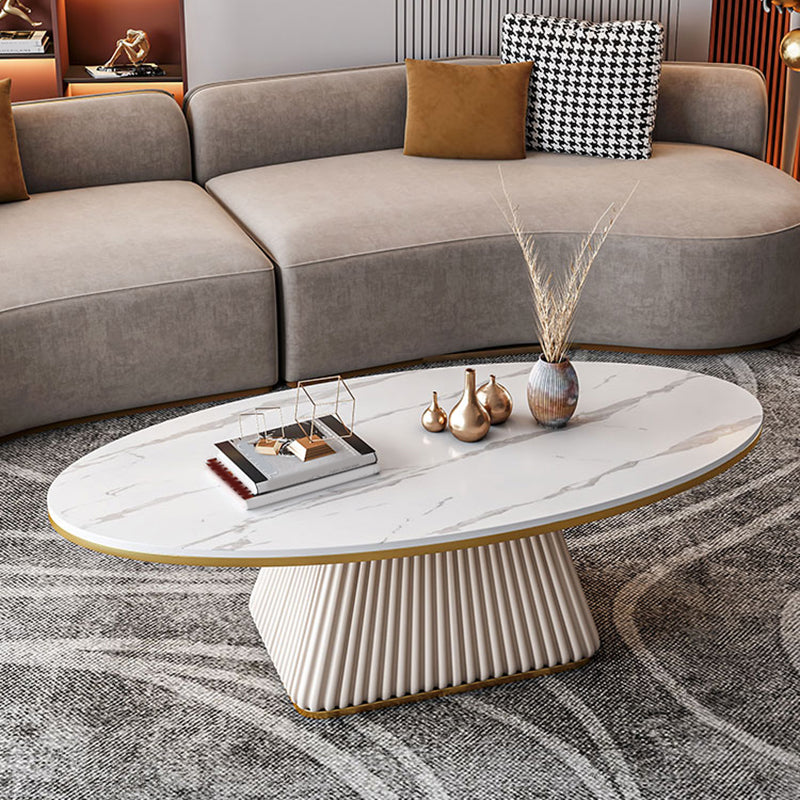 Glam Metal and Slate Cocktail Table Pedestal Coffee Table for Living Room 52"L x 28"W x 18"H White White Clearhalo 'Coffee & Accent Tables' 'Coffee Tables' 'coffee_tables' 'furn' 'furn_coffee_tables' 'Furniture' 'Living Room Furniture' 5219100