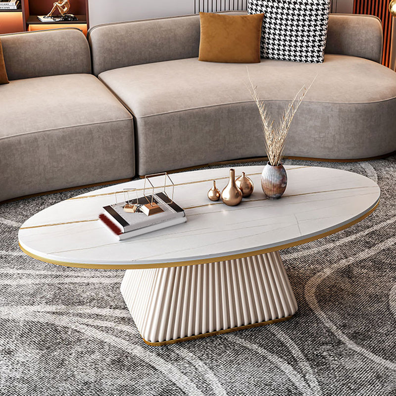 Glam Metal and Slate Cocktail Table Pedestal Coffee Table for Living Room 47"L x 24"W x 18"H White White Gold Clearhalo 'Coffee & Accent Tables' 'Coffee Tables' 'coffee_tables' 'furn' 'furn_coffee_tables' 'Furniture' 'Living Room Furniture' 5219101